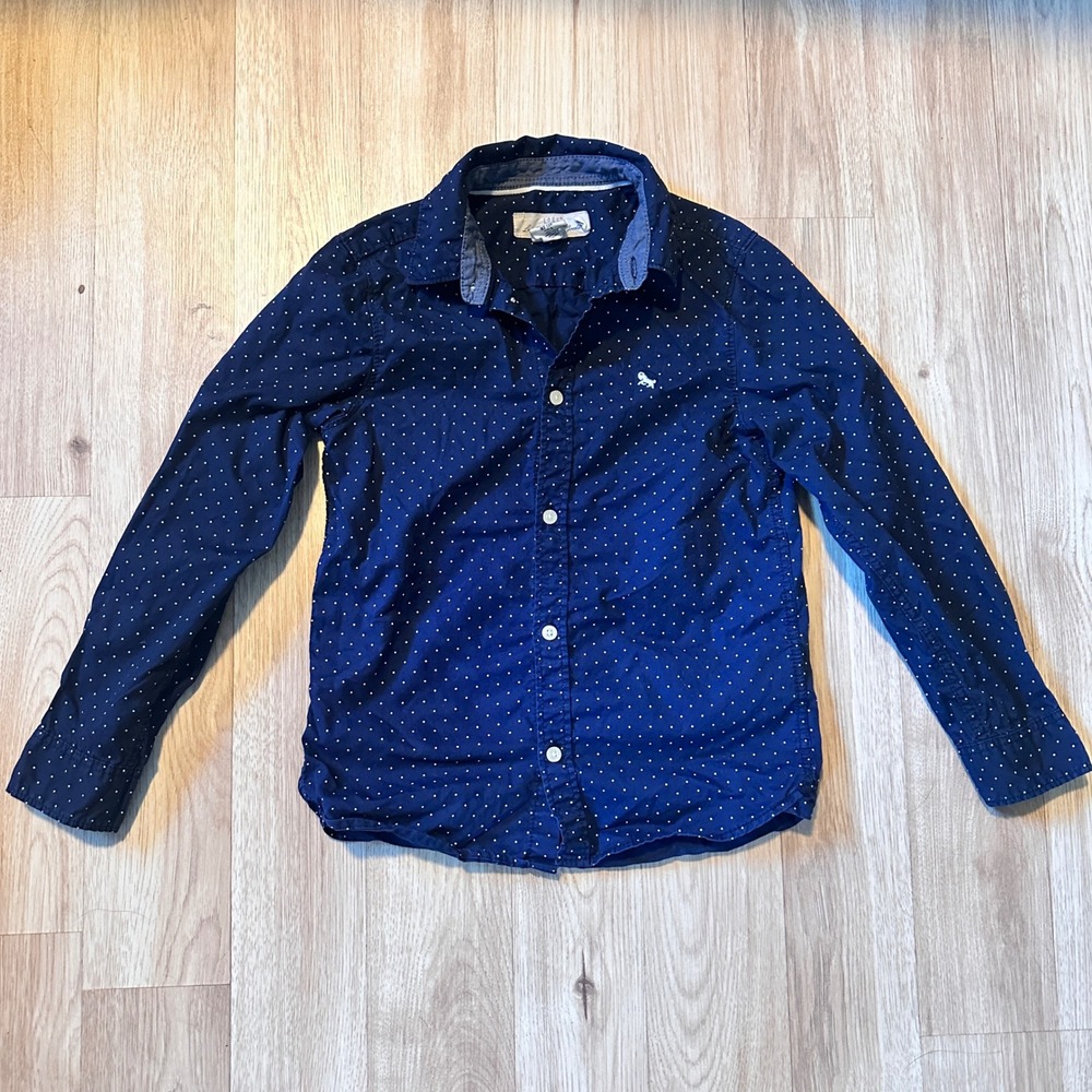 LOGG Label of Graded Goods Navy Blue Polka Dot Button Down Shirt Kids Size 7 8 Y
